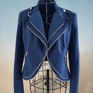 White House Black Market Moto Jacket Navy Size 00 Zip Front Stretch Blazer
